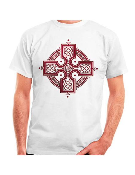 T-shirt branca Celtic Cross, manga curta