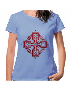 Camiseta feminina da cruz celta azul, manga curta
