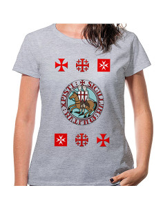 Camiseta Mulher Cinza Templários com cruzes, manga curta