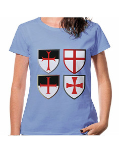 T-shirt Blue Knights Templar Crosses, manga curta
