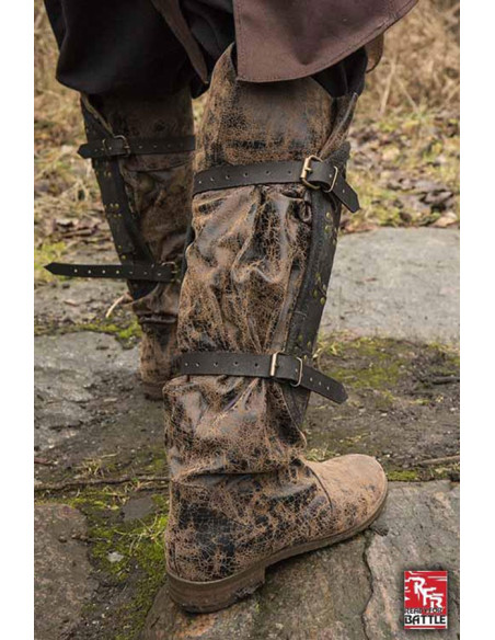 Caneleiras de couro de soldado medieval