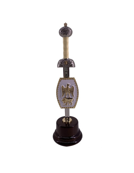 Mini-espada com mini-escudo e base da...