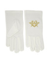 Luvas brancas maçônicas com quadrado e compasso bordados em ouro