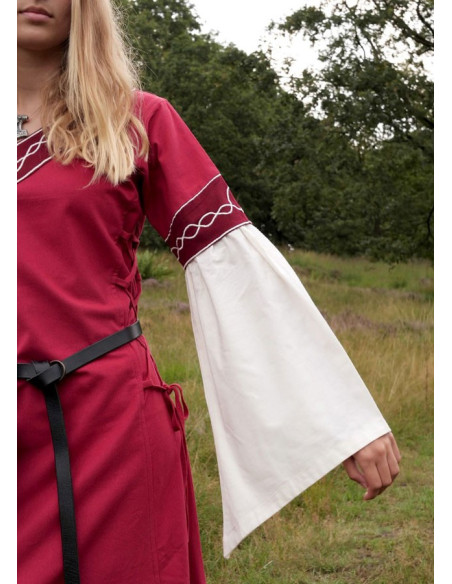 Vestido medieval Alvina, vermelho-branco