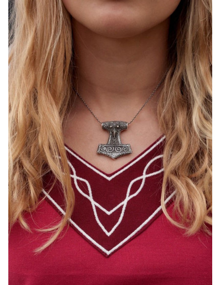 Vestido medieval Alvina, vermelho-branco