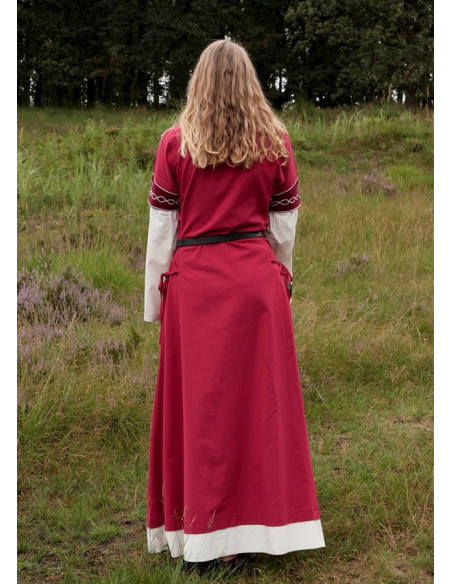 Vestido medieval Alvina, vermelho-branco