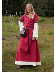 Vestido medieval Alvina, vermelho-branco