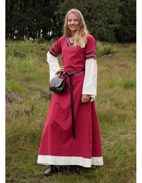 Vestido medieval Alvina, vermelho-branco