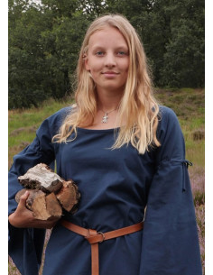 Vestido medieval mulher Burglinde azul mangas trompete 2