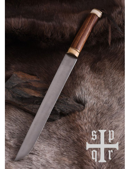 Faca Viking Seax, cabo de nogueira e...