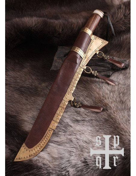 Faca Viking Seax, cabo de nogueira e...