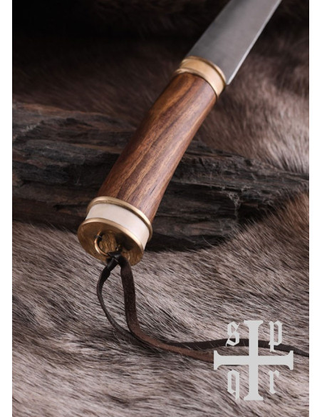 Faca Viking Seax, cabo de nogueira e...