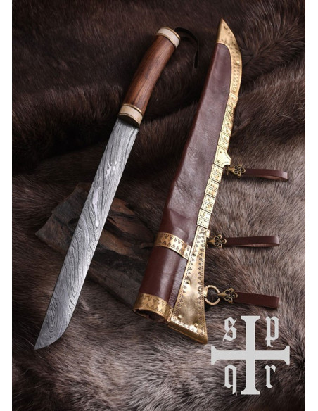 Faca viking Seax Damasco cabo em...