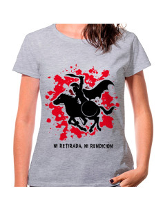 T-shirt de mulher Espartano a Cavalo Cinza: nem retirada, ou prestação