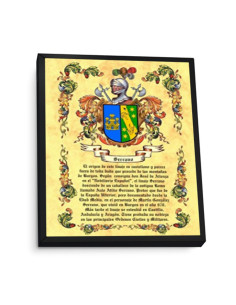 Caixa escudos heráldicos 1 apelido, quadro de alumínio (30x40 cms.)