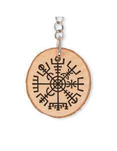 Chaveiro Viking Vegvisir em madeira natural 2