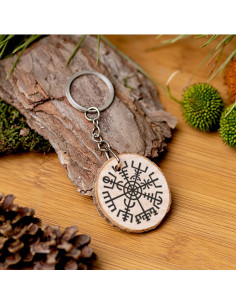 Chaveiro Viking Vegvisir em madeira natural