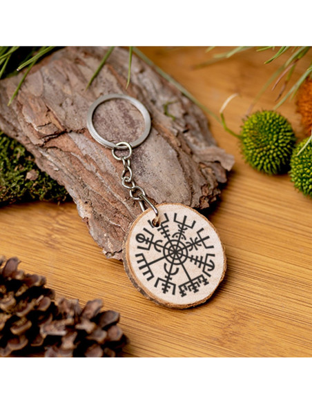 Chaveiro Viking Vegvisir em madeira...