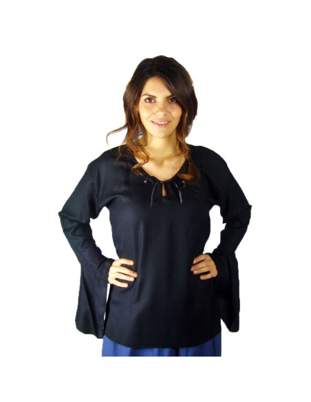 Blusa medieval preta com manga trompete