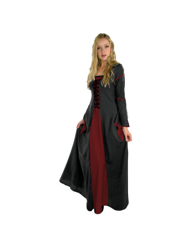 Vestido medieval manga trompete modelo Berblin, Vermelho-Negro