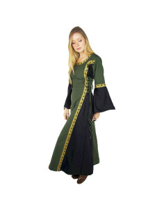 Mulher vestido medieval modelo Sophie, Verde-Preto 2