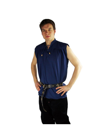Camisa medieval azul sem mangas,...