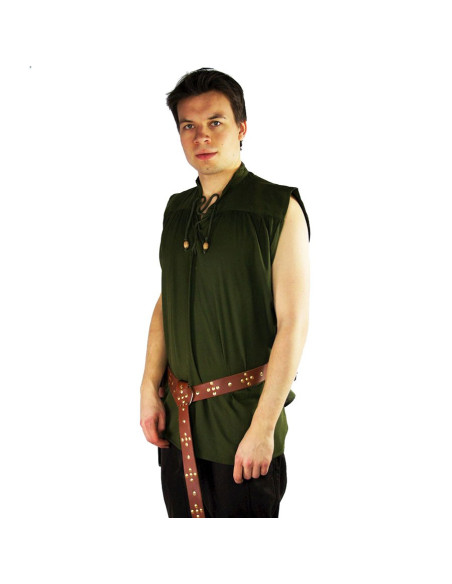 Camisa medieval verde sem mangas,...