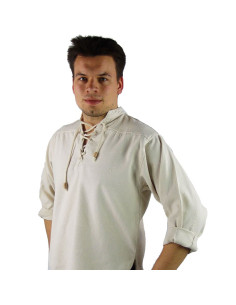 Camisa medieval ataca modelo Ansbert, cor branca natural