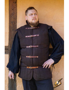 Gambeson guerreiro medieval sem mangas, cor marrom