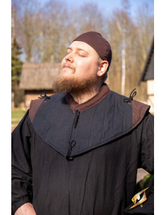 Gorjal medieval acolchoado, preto-castanho