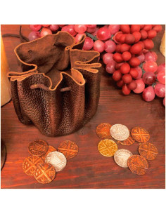 Bolsa Viking de couro com 8 moedas