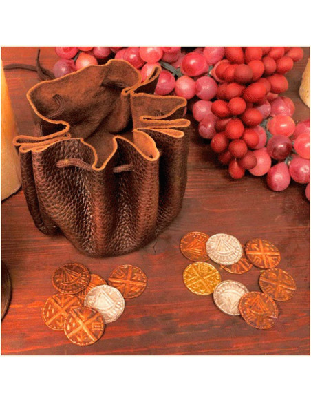 Bolsa Viking de couro com 8 moedas