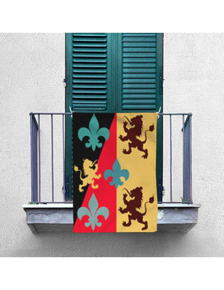 Estandarte Medieval Leão-Flor de Lis...