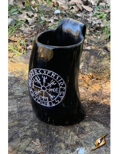 Frasco de chifre Viking modelo Vegvisir, acabamento escuro