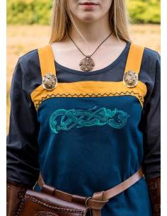 Vestido avental azul Viking Hilja com bordados 2