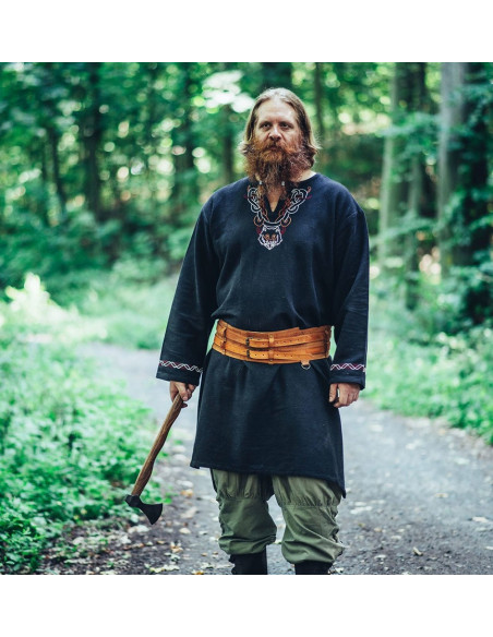 Túnica Viking com bordado Freki, preta