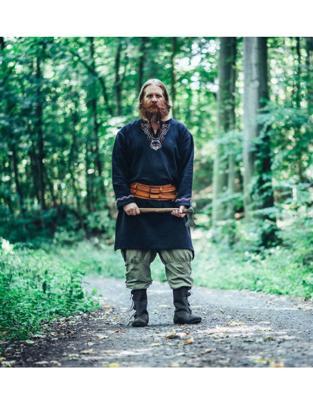 Túnica Viking com bordado Freki, preta
