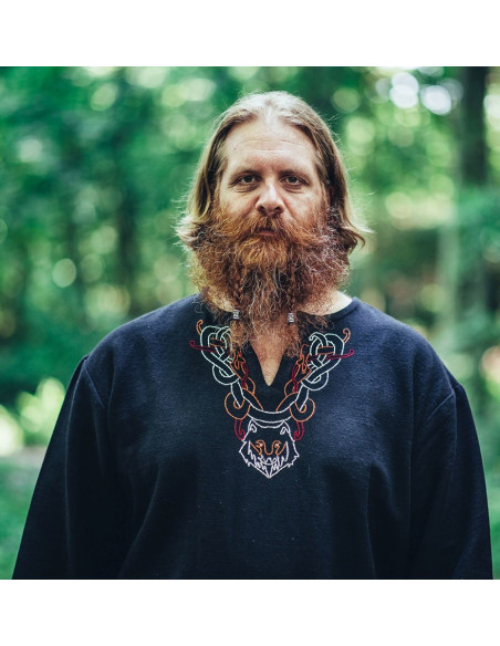 Túnica Viking com bordado Freki, preta