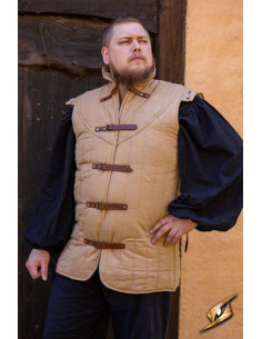 Gambeson guerreiro medieval sem mangas, cor areia