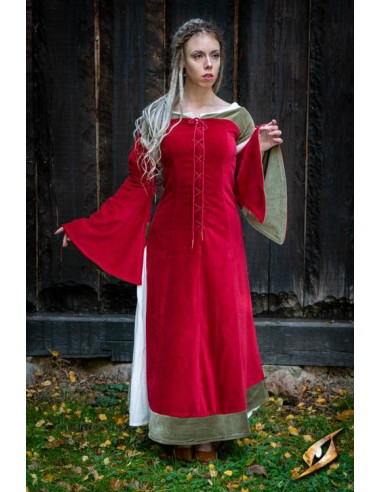 Vestido medieval Rainha Isobel, cor vermelha
