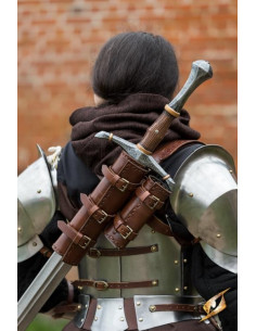 Tahalí duplo para costas em couro marrom escuro