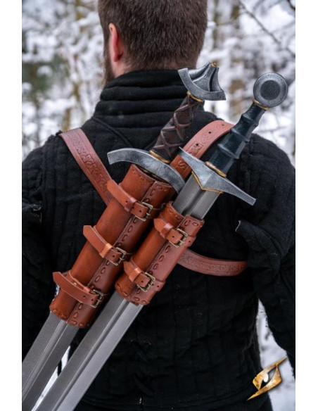 Tahalí duplo para costas em couro...