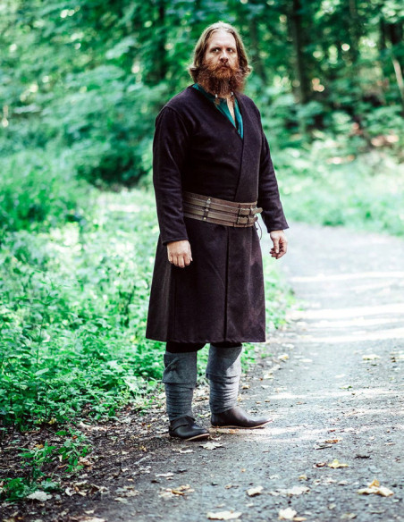 Túnica Viking aberta em lã, modelo...