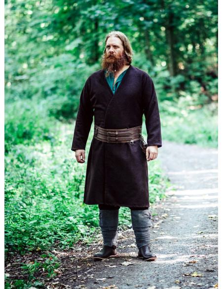 Túnica Viking aberta em lã, modelo...