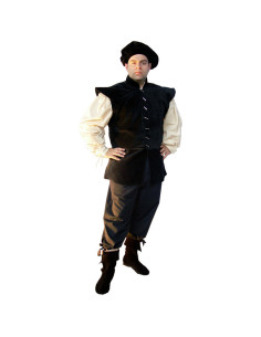 Colete renascentista forrado modelo Heinrich, cor preta