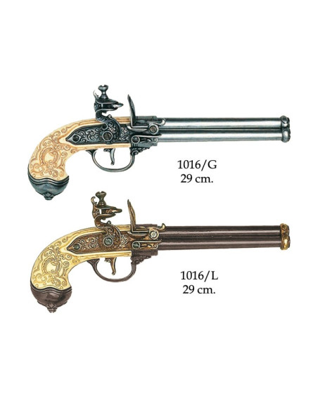Pistola italiana de 3 canos feita por Lorenzoni, 1680