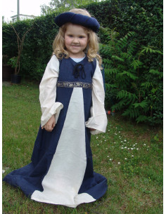 Vestido medieval Piccola Donna, bicolor azul-branco