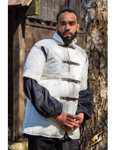 Gambeson medieval de manga curta do Guerreiro, branco...