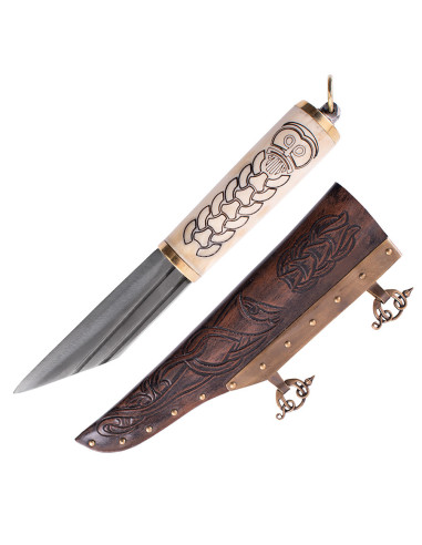 Faca Seax ou Viking com cabo de osso decorado