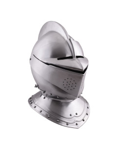 Capacete medieval inglês fechado do século XVI, aço de...